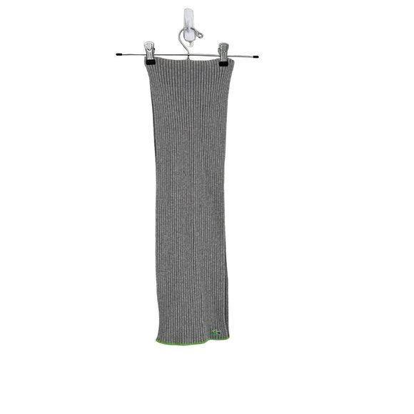 Lacoste Mens Gray Lime Green Trim Ribbed Wool Blend Rectangle Scarf - Picture 1 of 5